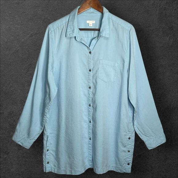 J.Jill Pure Jill Button Up Top Women Size XL Blue 100% Lyocel Long Sleeve - Picture 1 of 13